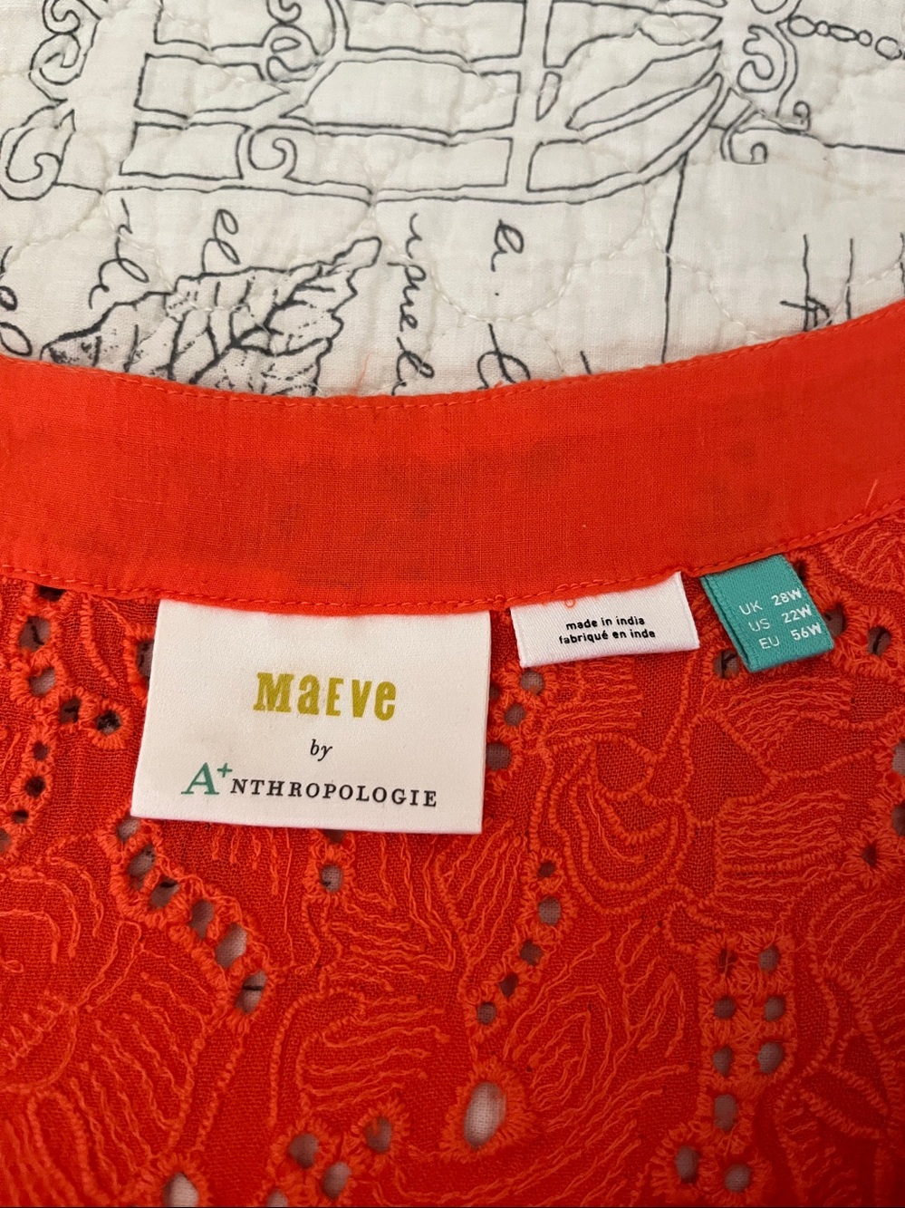 Anthropologie Maeve Orange Eyelet Short-Sleeve Blouse - Picture 5 of 5